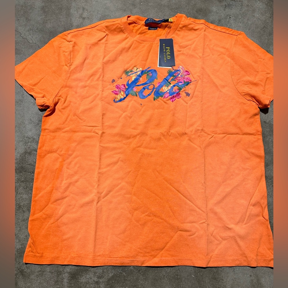 NWT Polo Ralph Lauren Mens Classic Fit Floral T Shirt Hawaiian Orange Blue
